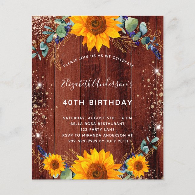 Budget birthday sunflower rustic brown wood (Front)