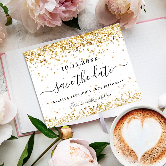 Budget birthday white gold save the date (Creator Uploaded)