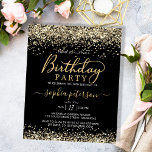 Budget Black and Gold Glitter Birthday Invitation<br><div class="desc">Budget Modern Stylish Black and Gold Glitter Birthday Invitation. This cheap elegant any age feminine girly adult birthday invitation template featuring a trendy hand lettered swash tail font calligraphy gold glitter borders on black background. Perfect for any age (16th, 18th, 21st, 30th, 40th, 50th, 60th 70th and sixteen, eighteen, twenty...</div>