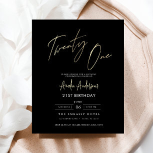 Budget Black and Gold Script 21st Birthday