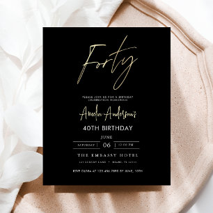 Budget Black and Gold Script 40th Birthday Flyer