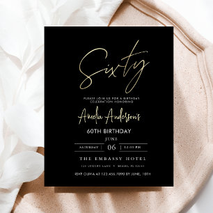 Budget Black and Gold Script 60th Birthday Flyer