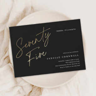 Budget Black and Gold Script 75th Birthday Invite