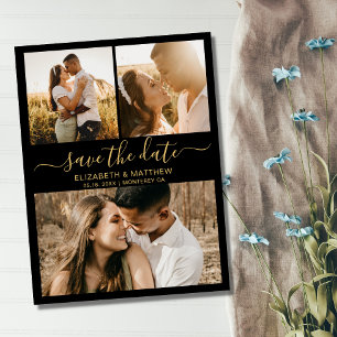 Budget Black and Gold Script Photo Save The Date