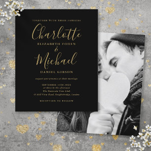 Budget Black And Gold Script Photo Wedding