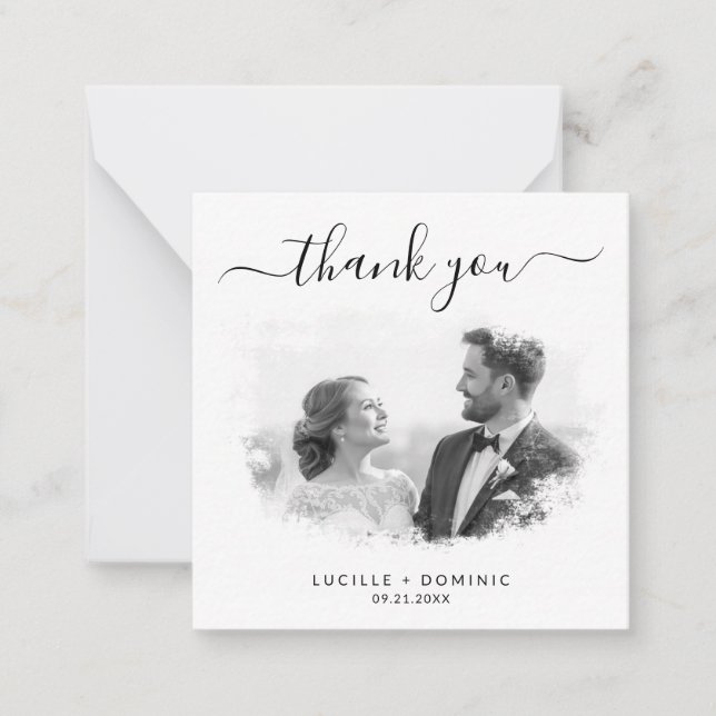 Budget Black and White Couple Portrait Thank You Card (Front)