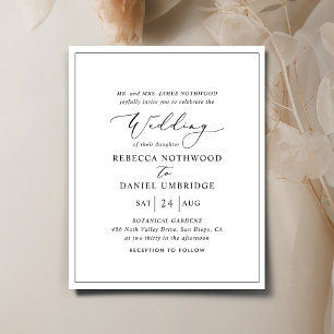 Budget Black and White Elegant Wedding Invitation