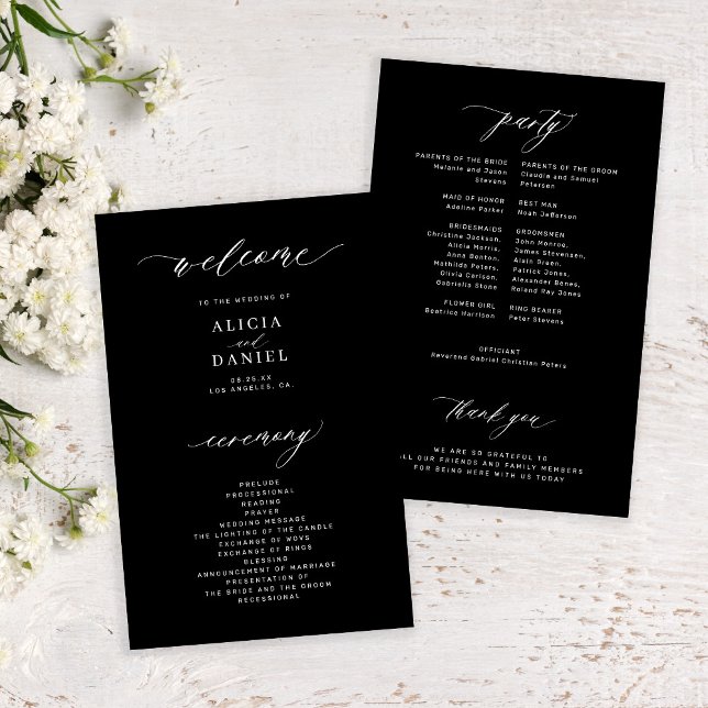 Budget black and white elegant wedding program (Creator Uploaded)
