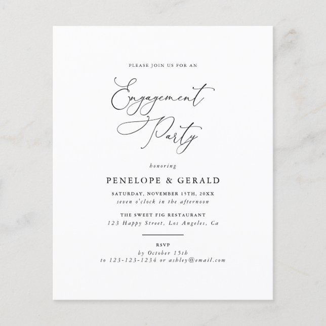 Budget Black And White Engagement Party Invitation Flyer (Front)