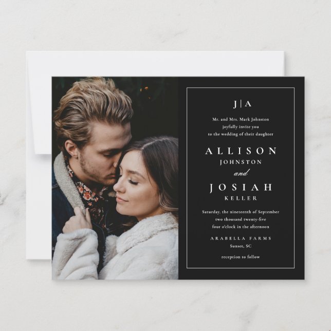 Budget Black and White Photo Wedding Invitation (Front)
