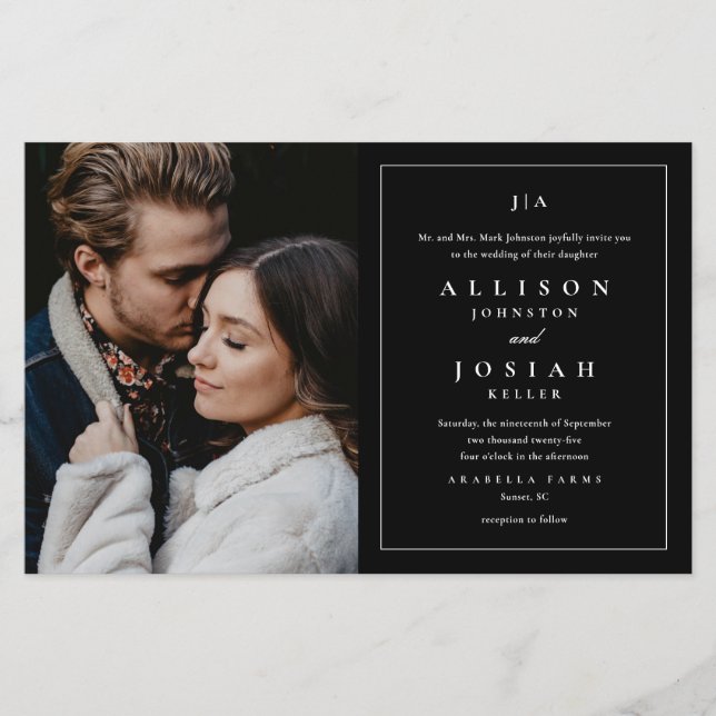 Budget Black and White Photo Wedding Invitation (Front)