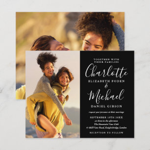 Budget Black And White Wedding 2 Photo Invitation
