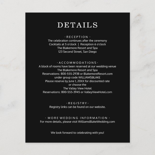 Budget Black and White Wedding Details Flyer (Front)