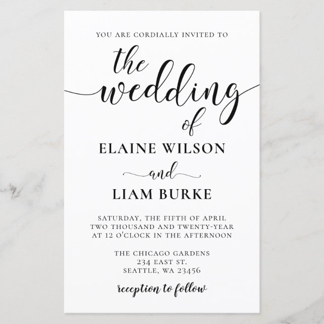 Budget Black and White  Wedding Invitation (Front)