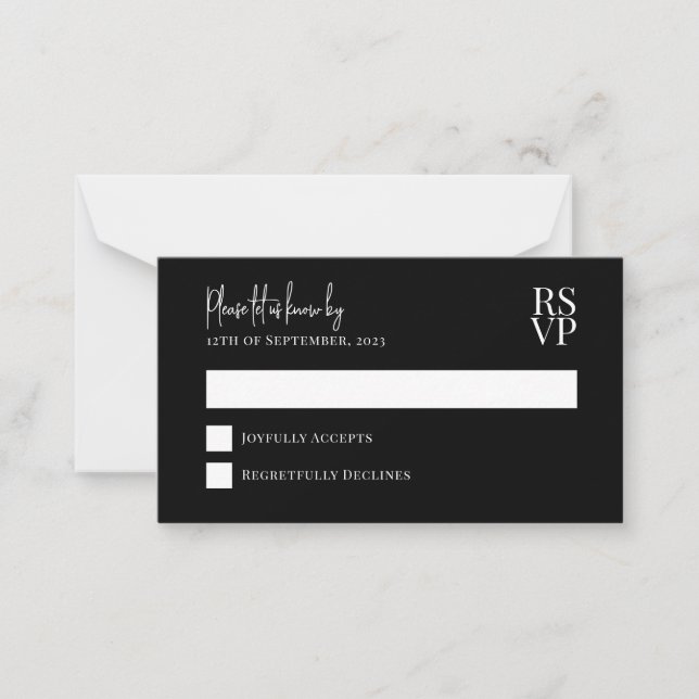 BUDGET Black and White Wedding RSVP Card (Front)