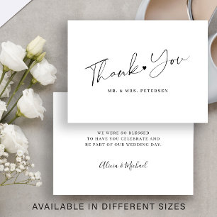 Budget black and white wedding thank you script card