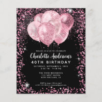 Budget Black Blush Pink Glitter Balloon Birthday