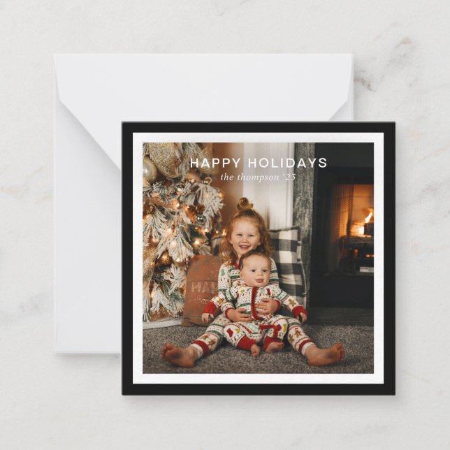 BUDGET Black Bold Square Border 1 Photo Christmas Card (Front)