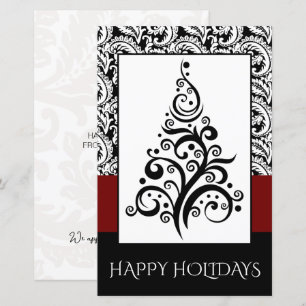 Budget Black Damask Christmas Tree Holiday Card