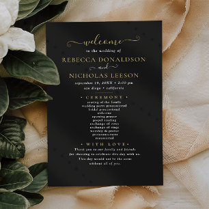 Budget Black Elegant Calligraphy Wedding Program