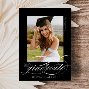 Budget Black Elegant Script Photo Graduation Announcement