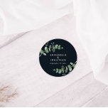 Budget black eucalyptus foliage wedding favour classic round sticker<br><div class="desc">Beautiful delicate eucalyptus foliage wedding favour sticker design. Modern elegant on trend sage green,  black,  navy blue and white stylish contemporary rustic collection. Ideal for spring,  summer,  fall,  autumn or winter weddings.</div>