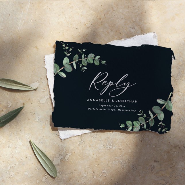 budget black Eucalyptus Greenery Wedding reply Card (Creator Uploaded)