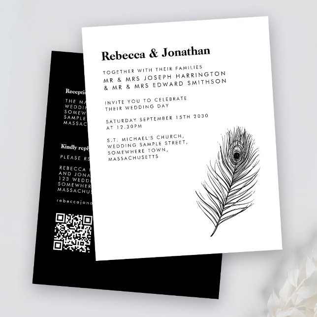 Budget Black Feather Wedding Invitation (Creator Uploaded)