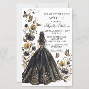 Budget Black Floral Butterfly Princess Sweet 16