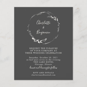 Budget Black Floral Wreath Script Wedding Invite