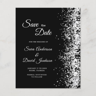 Budget Black Glitter Save the Date Invitation