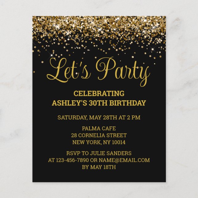 Budget Black & Gold 30th Birthday Party Invitation (Front)