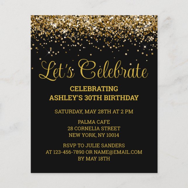 Budget Black & Gold 30th Birthday Party Invitation (Front)