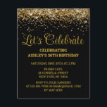 Budget Black & Gold 30th Birthday Party Invitation<br><div class="desc">Black and Gold Glitter Invite,  Budget 30th Birthday Party invitation,  Let's celebrate Thirty Any Age,  Fortieth Fiftieth Forty Fifty Sixty,  Personalised 21st 40th 50th 60th,  Elegant Milestone Thirtieth Sweet 16,  Custom 18th Glam Golden Confetti,  Adult Calligraphy Modern Stylish script,  Chic trendy simple for her,  Bling 16th quinceanera 15th celebration</div>