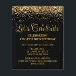 Budget Black & Gold 30th Birthday Party Invitation<br><div class="desc">Black and Gold Glitter Invite,  Budget 30th Birthday Party invitation,  Let's celebrate Thirty Any Age,  Fortieth Fiftieth Forty Fifty Sixty,  Personalised 21st 40th 50th 60th,  Elegant Milestone Thirtieth Sweet 16,  Custom 18th Glam Golden Confetti,  Adult Calligraphy Modern Stylish script,  Chic trendy simple for her,  Bling 16th quinceanera 15th celebration</div>