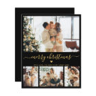Budget Black Gold 4 Photo Collage Christmas Card