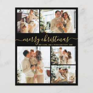 Budget Black Gold 5 Photo Collage Christmas Card