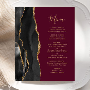 Budget Black Gold Agate Burgundy Wedding Menu