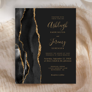 Budget Black Gold Agate Dark Wedding Invitation