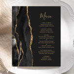 Budget Black Gold Agate Dark Wedding Menu<br><div class="desc">The left-hand edge of this elegant modern wedding menu features a black watercolor agate border trimmed with faux gold glitter. The customisable text combines gold coloured handwriting script and copperplate fonts on an off-black background. The reverse side features a matching black and gold agate design.</div>