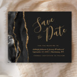 Budget Black Gold Agate Dark Wedding Save the Date<br><div class="desc">This elegant budget save the date card features a black watercolor agate border trimmed with faux gold glitter. The customisable text combines gold coloured handwriting script,  copperplate and italic fonts on a charcoal grey background. The reverse side features a matching black and gold agate design.</div>