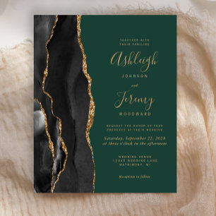Budget Black Gold Agate Green Wedding Invitation