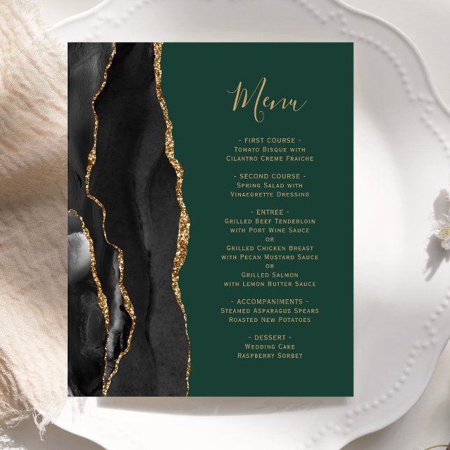 Budget Black Gold Agate Green Wedding Menu (Creator Uploaded)