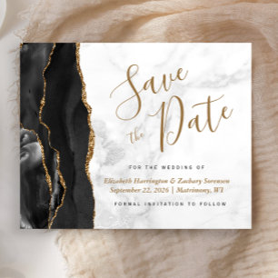 Budget Black Gold Agate Grey Marble Save the Date