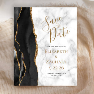 Budget Black Gold Agate Marble Save the Date