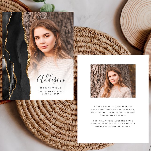 Budget Black Gold Agate Photo Grad Announcement (Creator Uploaded)