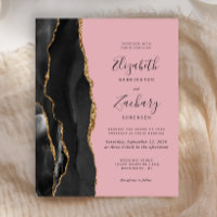 Budget Black Gold Agate Pink Wedding Invite