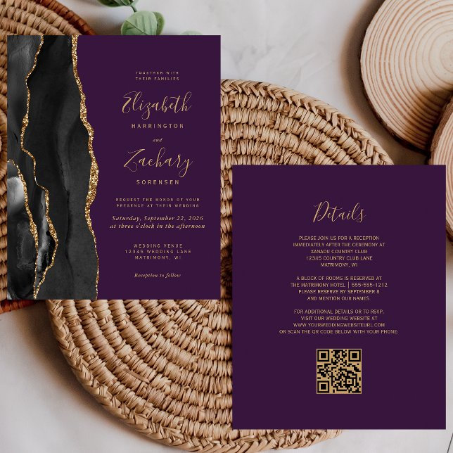 Budget Black Gold Agate Purple QR Code Wedding (Creator Uploaded)