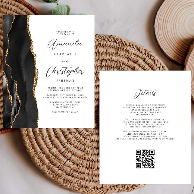 Budget Black Gold Agate QR Code Wedding (Creator Uploaded)