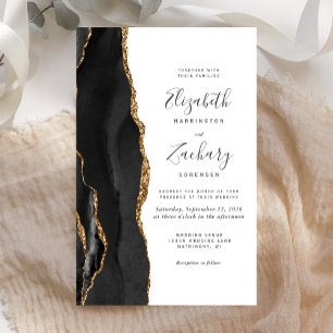 Budget Black Gold Agate Wedding Invite